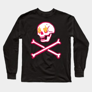 Pink Skull Fire Eyes Skeleton Vaporwave with crossed Bones Long Sleeve T-Shirt